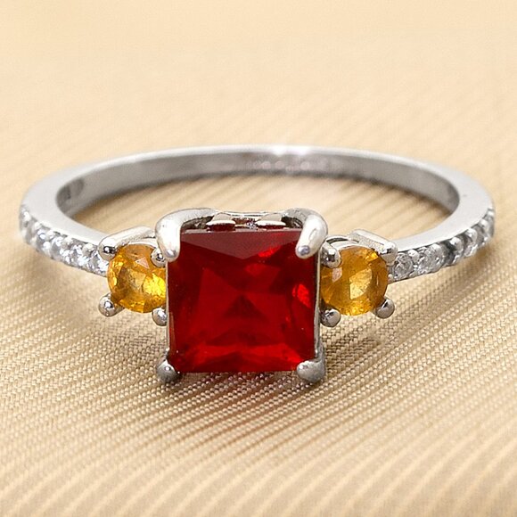 Vintage 925 Silver Ring with Red & Yellow CZ Stones, CZ Pave, Sz 7 Cocktail Ring - Picture 3 of 11